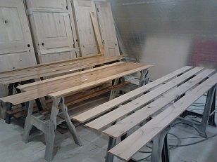 Painting woodwork in our shop